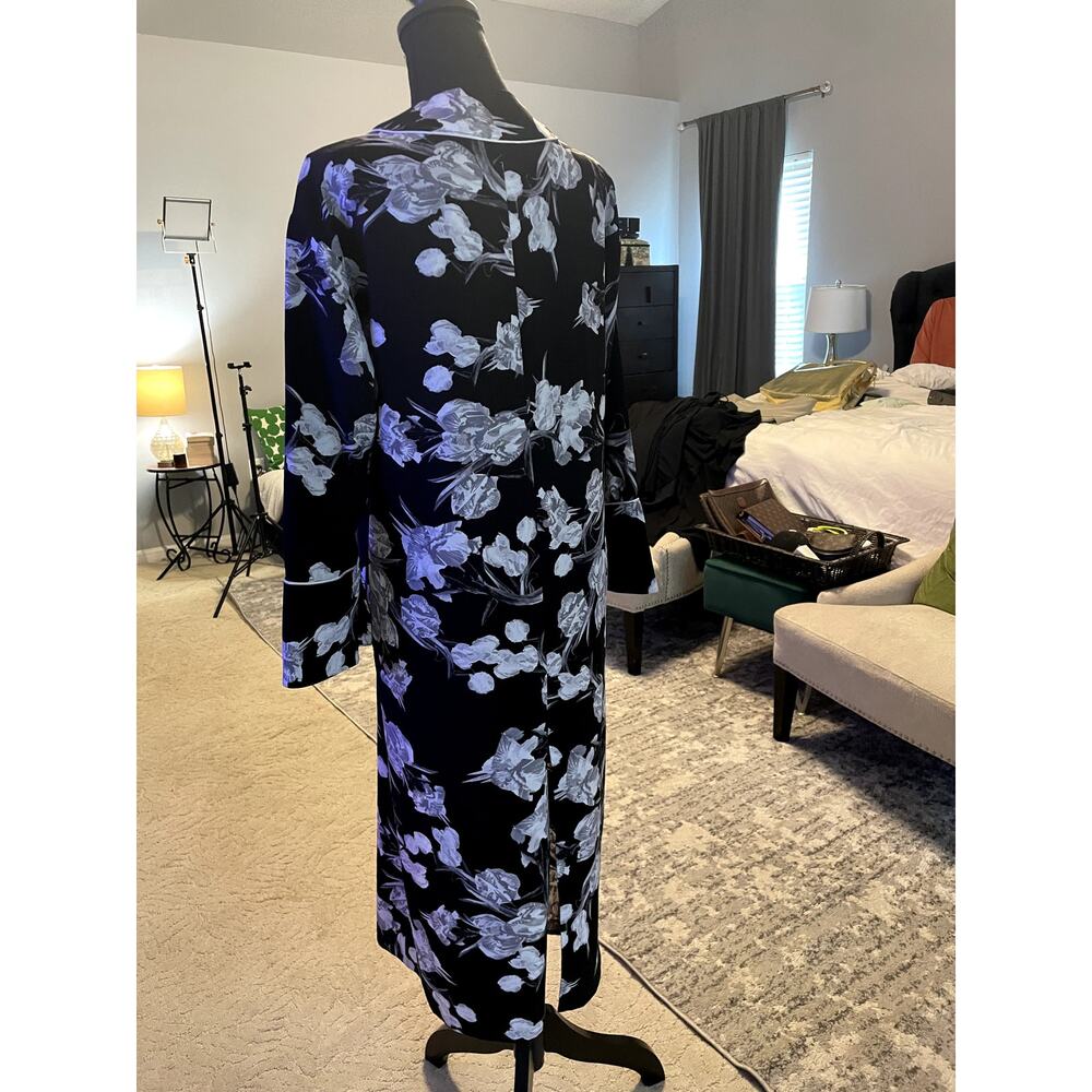 Topshop Black and White Floral Kimono Duster Robe Coat Piped Trim US 4 - Picture 5 of 8